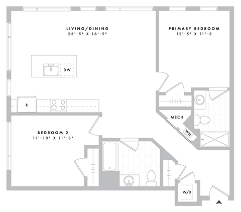 Floor plan for 2 beds, 2 baths, 1094 sqft